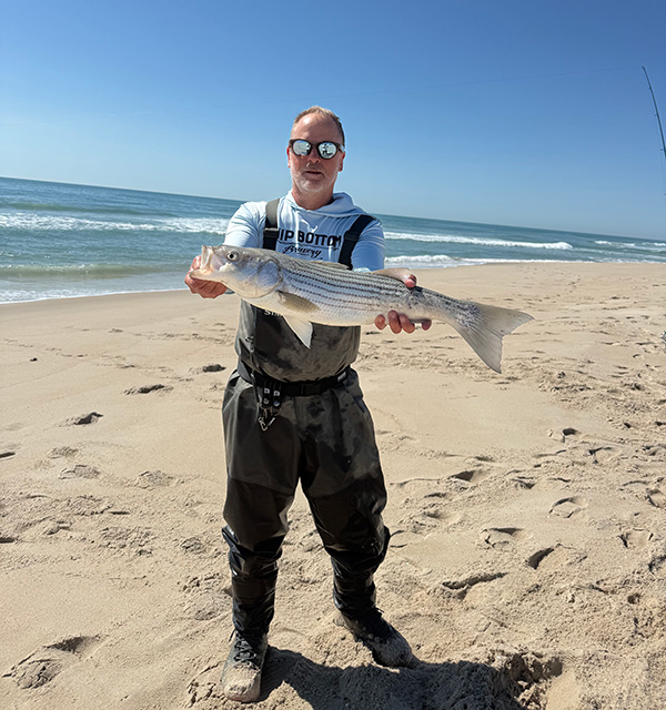 Week 3 Shore winner Rob Zarko of Long Beach Township, NJ with his striped bass