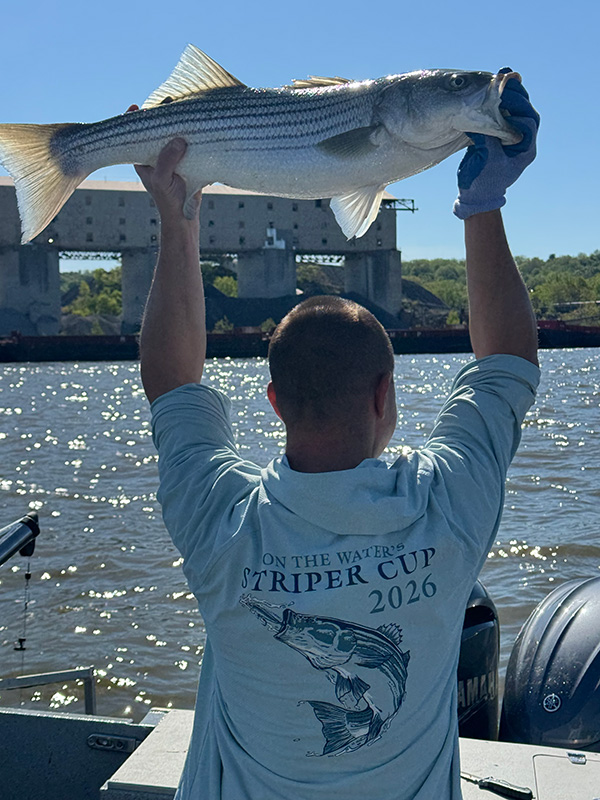 Week 3 Boat winner Christopher Spallone of Hopewell Junction, NY with his striped bass