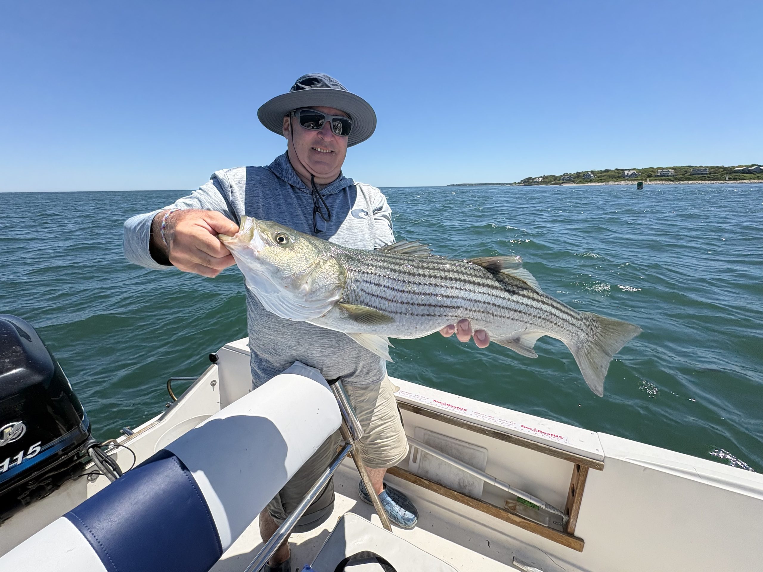 Week 6 Boat winner Leo Connolly of Randolph, VT with his striped bass