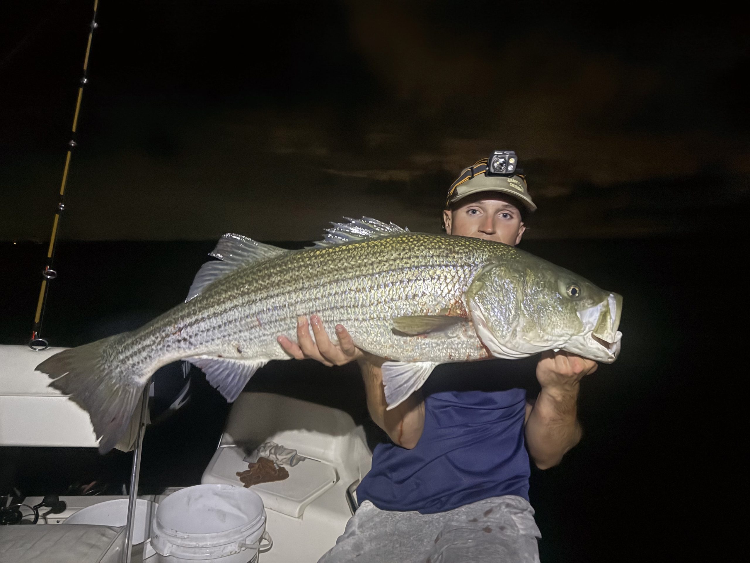 Week 17 Boat winner Chris Gladue of Milford, CT with his striped bass