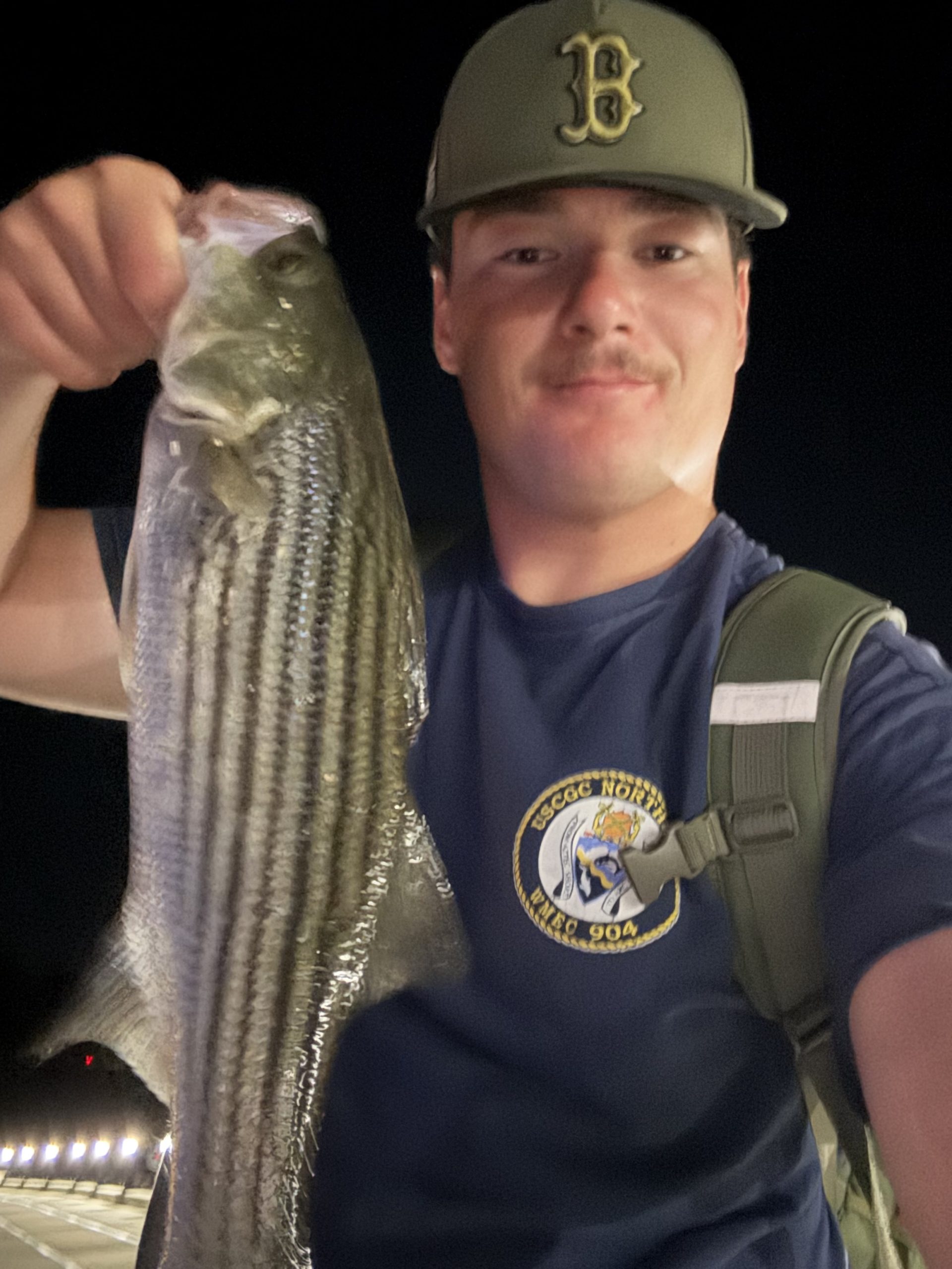 Week 17 Shore winner Jeffrey Aluisy of Cohasset, MA with his striped bass